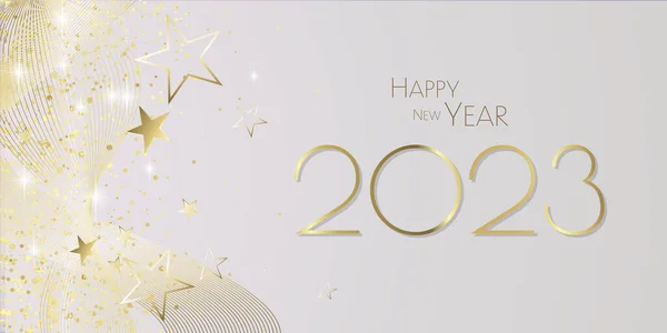 Щасливий Новий 2023 Рік Блискучі Золоті Зірки Задньому Плані Вечірка — стокове фото