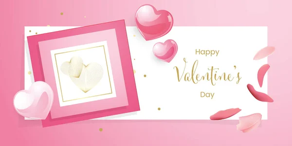 Valentines Day Hearts Petals Banner Modern Love Design Theme — Stockfoto