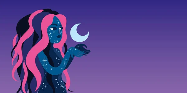 Illustration Une Femme Tenant Une Lune Dans Main Design Moderne — Photo