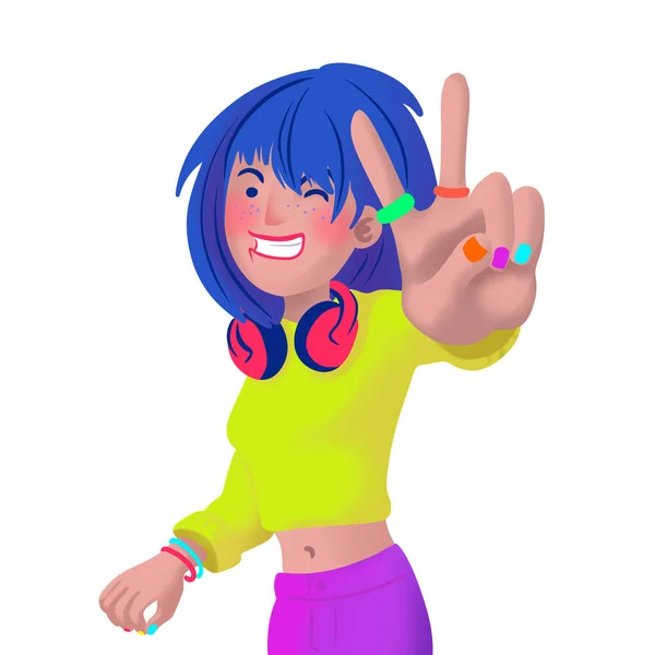 Ilustración Una Chica Feliz Sonriente Con Diseño Colores Pop — Foto de Stock