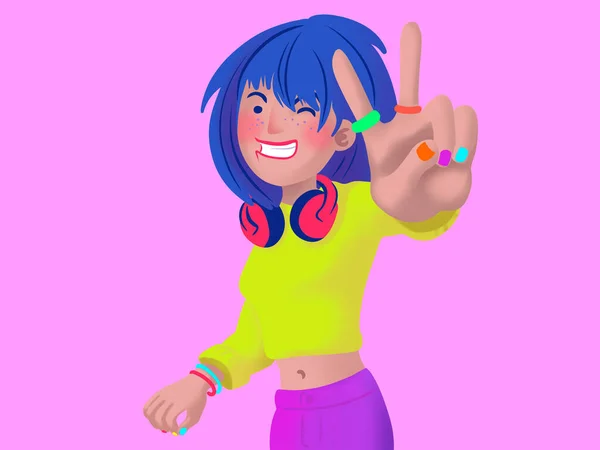 Ilustración Una Chica Feliz Sonriente Con Diseño Colores Pop — Foto de Stock
