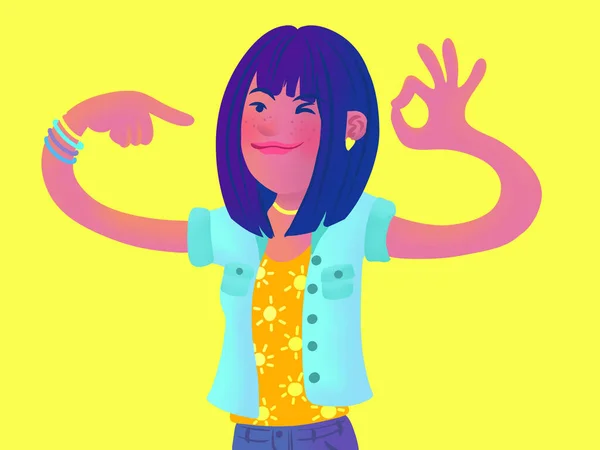 Ilustração Uma Menina Sorridente Feliz Com Design Atitude Positiva — Fotografia de Stock