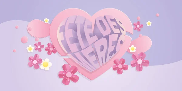 Γαλλική Happy Mothers Day Σχήμα Καρδιάς Και Χάρτινα Λουλούδια Φόντο — Φωτογραφία Αρχείου