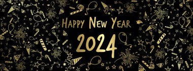 Mutlu yıllar 2024 - Kutlama karalama tasarımı teması