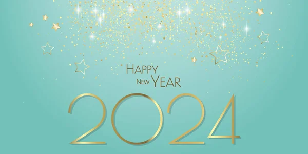 Feliz Ano Novo 2024 Glitter Estrelas Ouro Fundo Festa Cartão — Fotografia de Stock