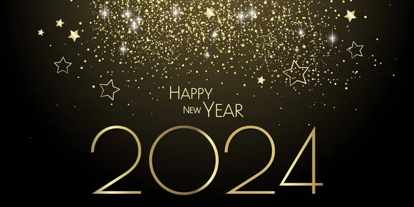 Feliz Año Nuevo 2024 Fondo Estrellas Oro Brillo Tarjeta Diseño — Foto de Stock