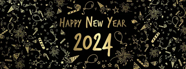 Feliz Año Nuevo 2024 Celebración Garabatos Tema Diseño — Foto de Stock