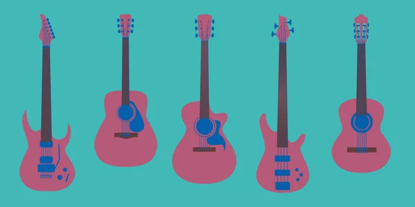 Guitarras Estilos Ilustración Eléctrico Folk Clásico Bajo Eléctrico Tema Diseño — Foto de Stock
