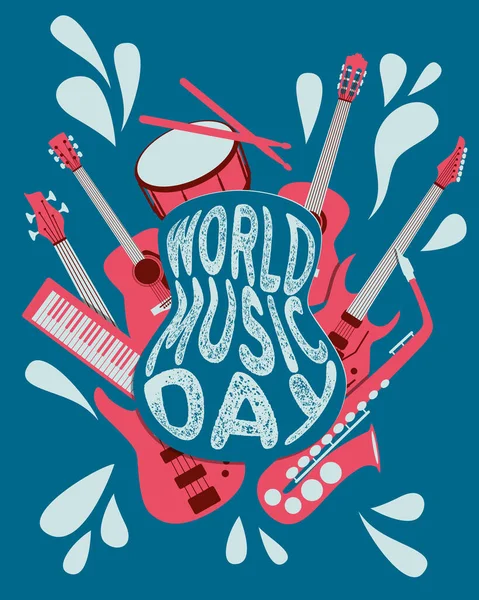 Σχεδιασμός Παγκόσμιας Μουσικής Ημέρας Κιθάρες Και Όργανα Εικονογράφηση Θέμα — Φωτογραφία Αρχείου