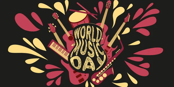 World Music Day Design Banner Gitárok Hangszerek Illusztráció Téma — Stock Fotó