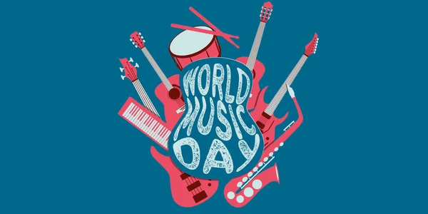 Banner Παγκόσμιας Μουσικής Ημέρας Κιθάρες Και Όργανα Εικονογράφηση Θέμα — Φωτογραφία Αρχείου