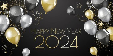 Mutlu yıllar 2024 Parti balonları tebrik kartları
