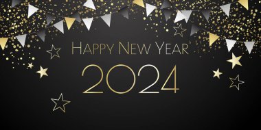Mutlu yıllar 2024 Siyah ve Altın Parıltısı - Şenlikli Tasarım
