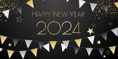 Mutlu yıllar 2024 Siyah ve Altın Parıltısı - Şenlikli Tasarım