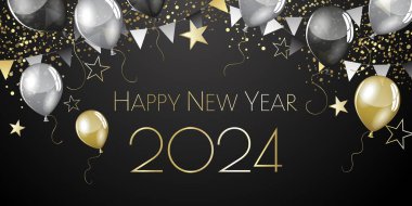 Mutlu yıllar 2024 Siyah ve Altın Parıltısı - Şenlikli Tasarım