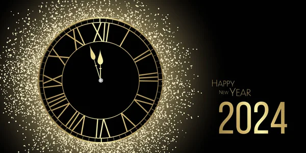 Happy New Year 2024 Black Gold Glitter Festive Design — Stock Photo, Image