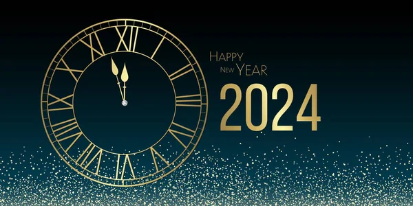Happy New Year 2024 Blue Night Gold Glitter Festive Design — Stock Photo, Image