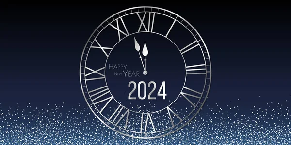 Szczęśliwego Nowego Roku 2024 Niebieska Noc Srebrny Brokat Świąteczny Design — Zdjęcie stockowe