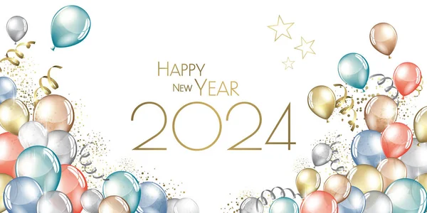 Feliz Ano Novo 2024 Festa Festiva Balões Cartão Saudação — Fotografia de Stock