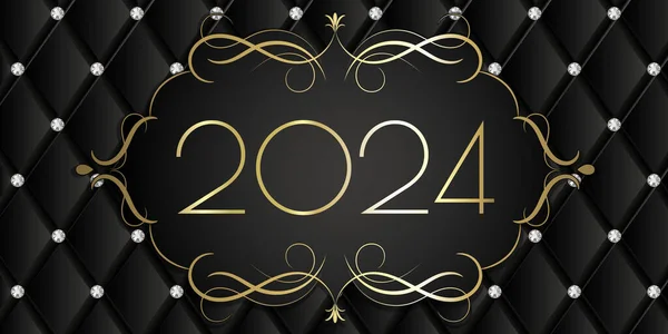 Happy New Year 2024 Black Quilt Strass Festive Design Theme — Stock Photo, Image