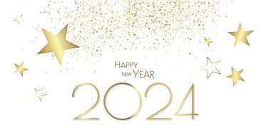 Mutlu yıllar 2024 - Siyah ve altın dalgalar ve elmas toz tasarımı teması