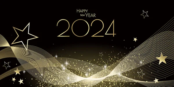 Feliz Ano Novo 2024 Ondas Pretas Douradas Tema Design Diamante — Fotografia de Stock