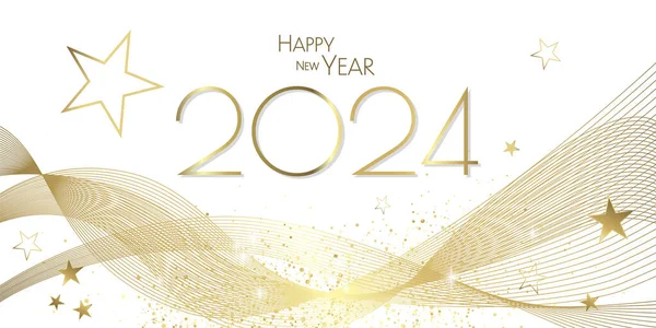 Feliz Año Nuevo 2024 Negro Oro Olas Diamante Tema Diseño —  Fotos de Stock