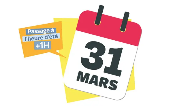 Sommer Sommerzeit Übergangstag 2024 Französisch März Kalenderentwurf lizenzfreie Stockbilder