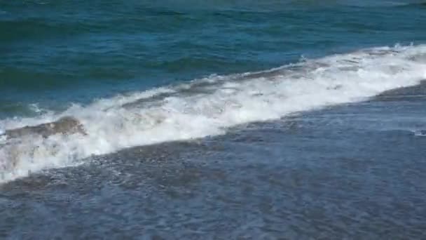 巨大的泡沫浪涌上海滩 刮风的日子在海滨 — 图库视频影像