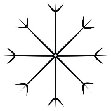 Minimalist tarzda basit bir kar tanesinin taslağı. Çizgi çalışması. Simge. İzole et. Kartpostal, poster, etiket, tebrik kartı, broşür, fiyat etiketi için uygun. Şablon için iyi, afiş. Vektör. EPS