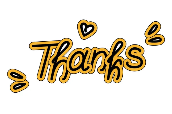 Thanks Hand Drawn Text Lettering Thanksgiving Day Hearts Shapes Design — Stock Vector