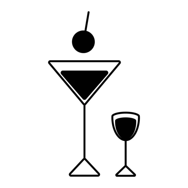 Schwarz Weiß Bild Von Zwei Gläsern Für Cocktails Und Alkoholische — Stockvektor