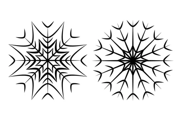 Set Aus Zwei Bildern Aus Der Konturzeichnung Einer Geschnitzten Schneeflocke — Stockvektor