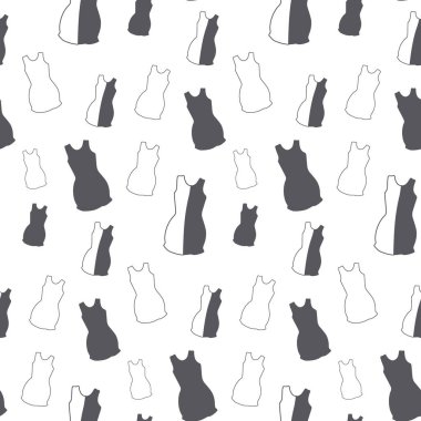 Taslak kısa kollu yazlık elbiselerin modaya uygun gri tonları. Soyut arkaplan. Doku tekrarlanıyor. Paket kağıdı, poster, kart, fiyat etiketi ve afiş için düzenleme. Yaşam tarzı. EPS