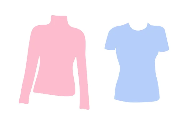 一套2个长袖短袖的轮廓T恤衫流行的明亮的粉红色和蓝色色调 更贴心艾康隔离 包装纸 明信片 问候语或价格标签 横幅等 Eps — 图库矢量图片