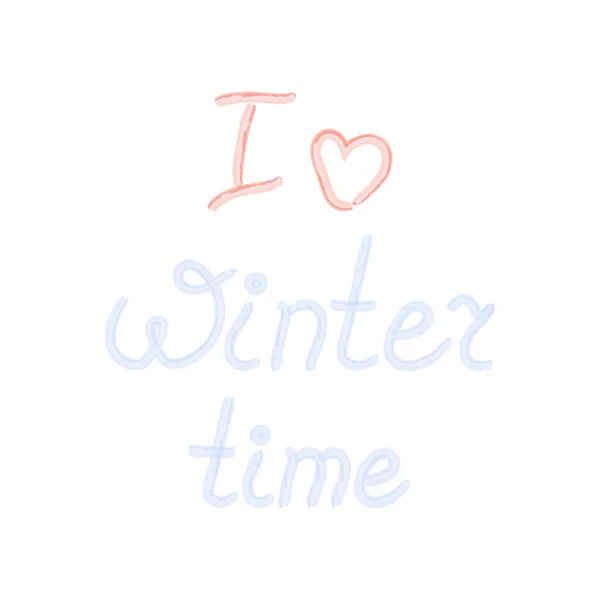 Ich Liebe Den Winter Handgezeichnete Schrift Mit Aquarellstrichen Und Herz — Stockvektor