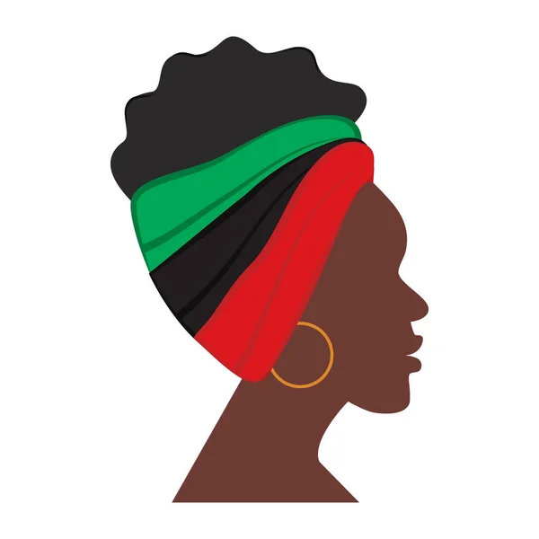 Профиль Афроамериканской Женщины Повязкой Традиционных Африканских Тонах Наклейка Икона Изолировать — стоковый вектор