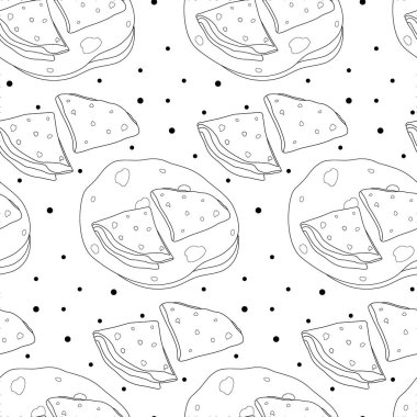 Üçgen 'in sonsuz deseni katlanmış ve katlanmış mısır unu tortillaları. Geleneksel Latin Amerika mutfağı. Meksika yemeği. İzole et. Poster, afiş, menü, broşür ya da etiket, fiyat etiketi ya da internet için iyi. EPS