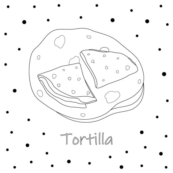 Pile of Corn Mexican tortilla with lettering. Traditional Latin American cuisine. Mexican food. Isolate. Line Art. Good for poster, banner, menu, brochure or label, price tag or web and wallpaper. EPS