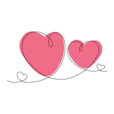 Continuous line Hand drawn hearts on background two hearts in trendy hue. Valentines day. Design for cards, posters, brochures. Isolate. Good for lettering, banner, greeting, invitation or label. EPS
