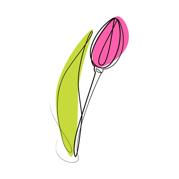 Outline drawing of a tulip flower in one line in a minimalist style with color spot in trendy marker shades. line art. One line artwork. Sticker. Icon. Isolate. Good for pattern, poster or label. EPS