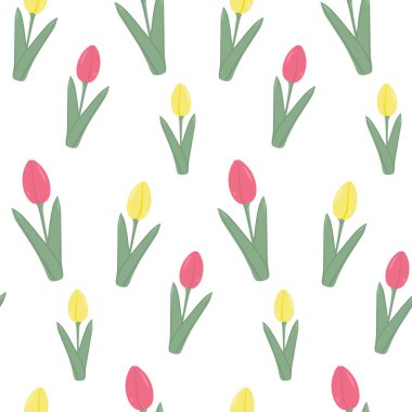 Delicate Endless floral pattern of colorful blooming tulip flowers in trendy pale hues. Springtime. Isolate. 8 March. Woman day. Nice for wrapping, print or poster, label, greeting or invitation. EPS
