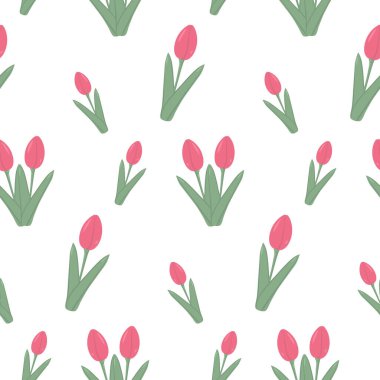Endless floral pattern of colorful blooming tulip flowers in trendy pale shades. Springtime. Isolate. 8 March. Happy Woman day. Nice for wrapping, print or poster, label, greeting or invitation. EPS