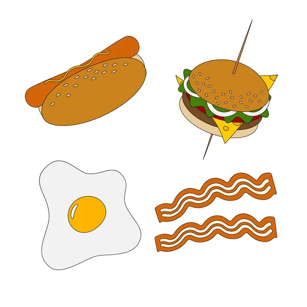 Set Der Beliebtesten Fast Food Sorten Hamburger Hot Dog Und — Stockvektor
