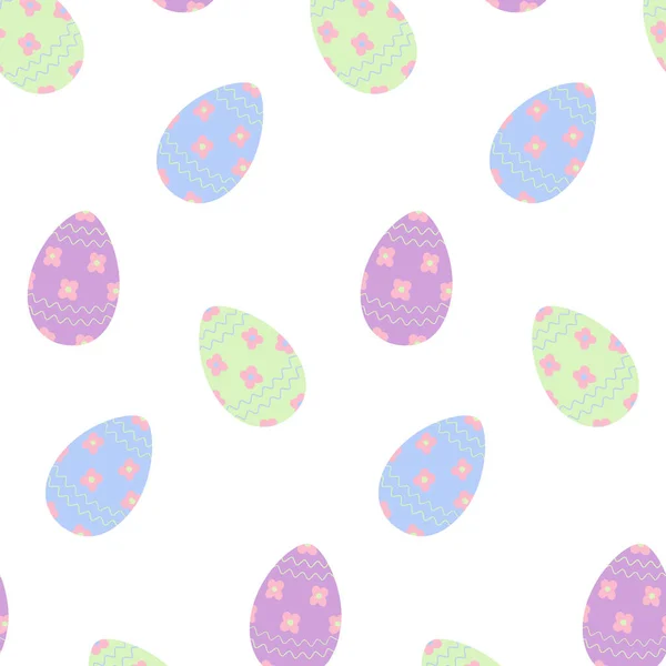 Seamless Pattern Easter Eggs Trendy Soft Green Lilac Blue Wave — Stock Vector