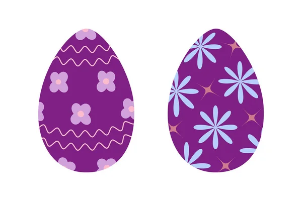 Conjunto Huevos Pascua Púrpura Moda Con Patrón Abstracto Líneas Onduladas — Vector de stock