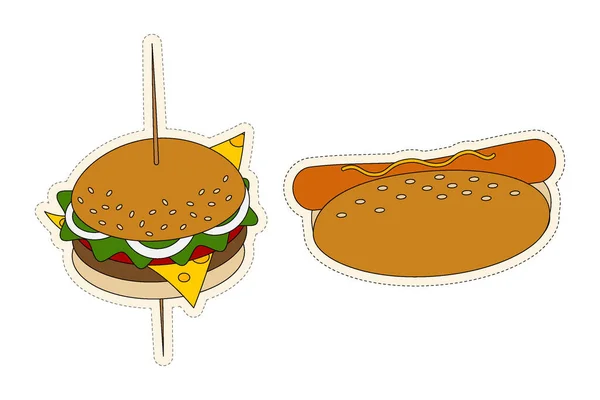 Ein Aufkleberpaket Mit Beliebten Fast Food Elementen Trendigen Farbkombinationen Von — Stockvektor