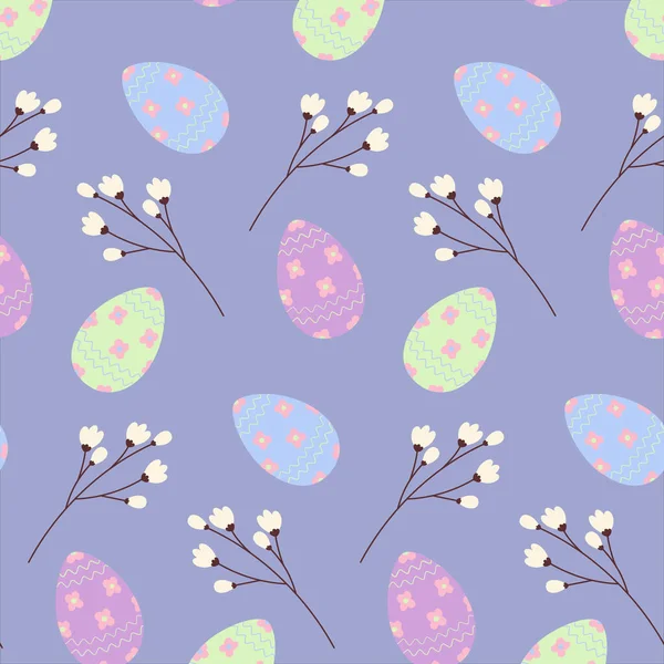 Easter Seamless Pattern Easter Eggs Twigs Trendy Shades Happy Easter — Stock Vector