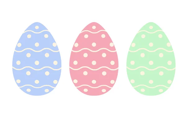 Set Three Easter Eggs Trendy Blue Pink Green Simple Pattern — Stock Vector