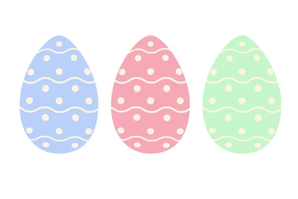 Set Three Easter Eggs Trendy Blue Pink Green Simple Pattern — Stock Vector